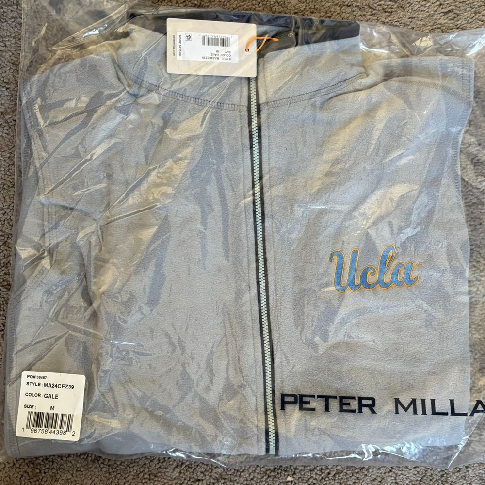 Peter Millar Thermal Flow Micro Fleece Vest Sz M Gray UCLA Full‎ Zip College